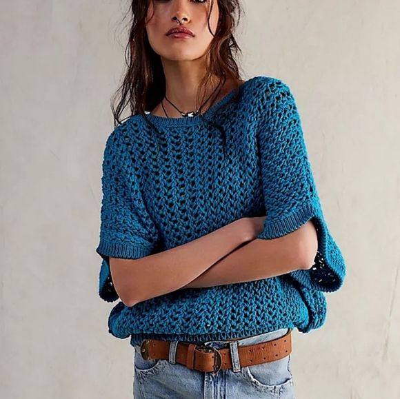 Free People We The Free Sophia Sweater Tee Ocean Palace - Picture 3 of 6